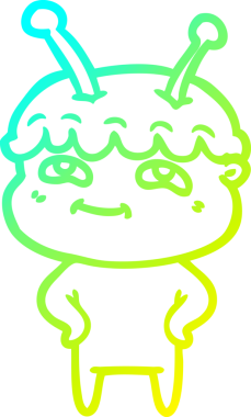 Bir insan tarafından çizilmiş dost canlısı bir uzay adamının soğuk çizgi çizimi.