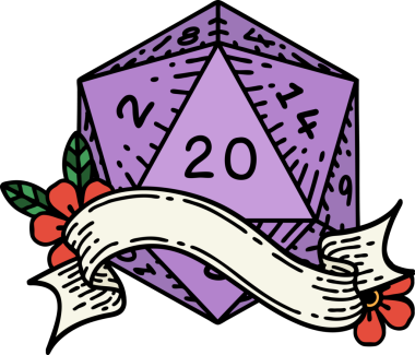 Retro Dövme Biçimi Doğal 20 D20 zar bir insan tarafından çizildi