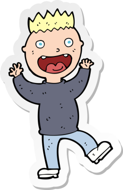 Bir insan tarafından çizilmiş çılgın, mutlu bir adamın çıkartması.