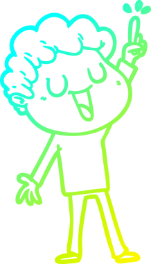 Bir insan tarafından çizilmiş harika bir fikirle gülen bir çizgi film adamının soğuk gradyan çizimi.