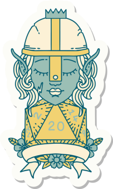 Bir insan tarafından çizilmiş doğal 20 zarlı bir elf savaşçısı çıkartması.