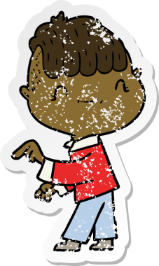 Bir insan tarafından çizilmiş karikatür dostu bir çocuğun sıkıntılı çıkartması.