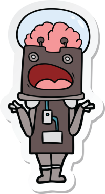 Bir insan tarafından çizilmiş robot karikatür çıkartması.