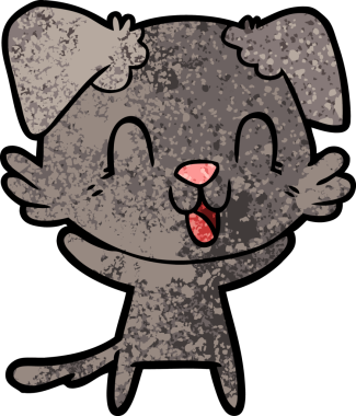 Bir insan tarafından çizilmiş gülen çizgi film köpeği.