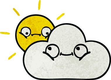 Güneş ışığının retro grunge deseni ve bir insan tarafından çizilmiş bulut.