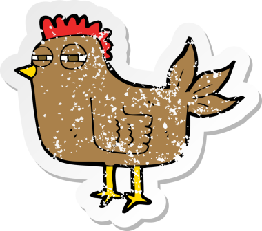 Bir insan tarafından çizilmiş sinsi bir tavuğun gerilimli yapıştırması.