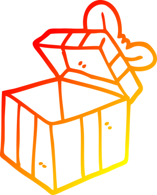 Bir insan tarafından çizilmiş çizgi film açık hediye kutusunun sıcak çizgi çizimi