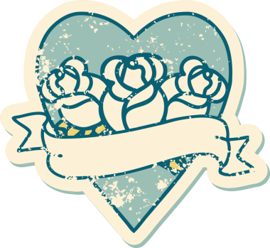 Bir insanın çizdiği çiçekli kalp ve pankartın sembolik dövmeli resmi.