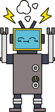 Bir insan tarafından çizilmiş sevimli bir robot karikatürü.