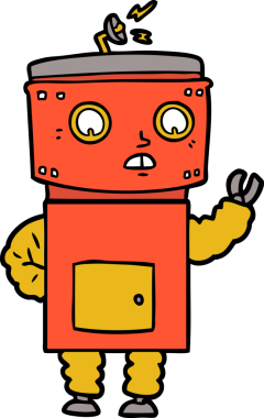 Bir insan tarafından çizilmiş çizgi film robotu