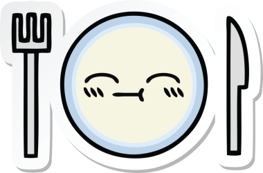 Bir insan tarafından çizilmiş şirin bir yemek tabağının çıkartması.