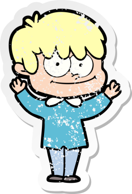 Bir insan tarafından çizilmiş mutlu bir çizgi film karakterinin sıkıntılı çıkartması.