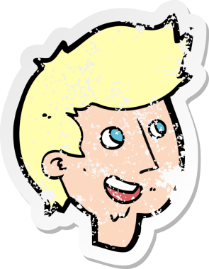 Bir insan tarafından çizilmiş, karikatürdeki kederli, mutlu çocuk yüzü.