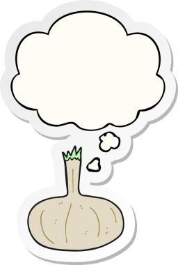 Düşünce baloncuklu karikatür soğanı insan tarafından çizilmiş bir çıkartma.
