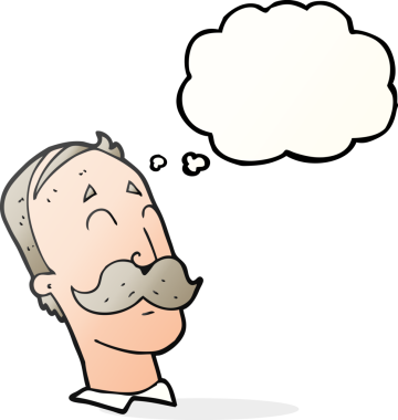 Serbest çizim düşünce balonu karikatürü bıyıklı yaşlı bir adam bir insan tarafından çizildi.