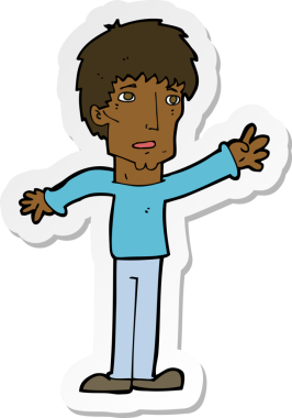 Çizgi film çıkartması. Endişeli bir adam bir insan tarafından çizilmiş.