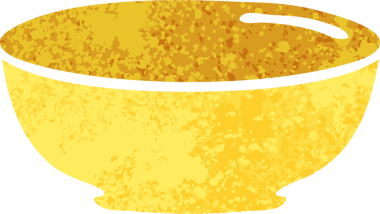 Bir insan tarafından çizilmiş tuhaf bir illüstrasyon tarzı çizgi film kasesi.