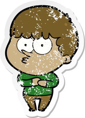 Bir insan tarafından çizilmiş, sıkıntılı bir çizgi film çıkartması.