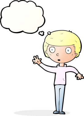 Bir insan tarafından çizilmiş düşünce balonlu çizgi film çocuğu.