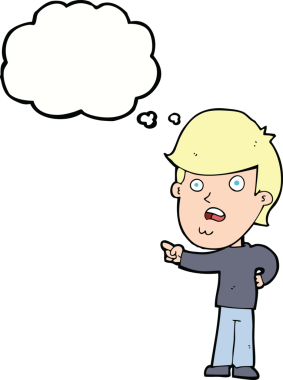 Bir insan tarafından çizilmiş düşünce balonuyla işaret eden bir karikatür.