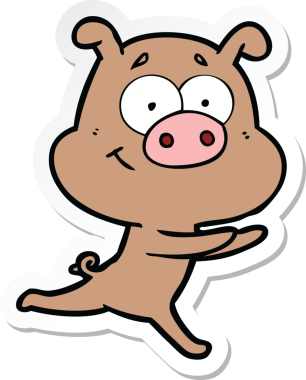 Bir insan tarafından çizilmiş mutlu çizgi film domuzu çıkartması.