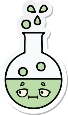 Bir insan tarafından çizilmiş şirin bir çizgi film test tüpünün çıkartması.