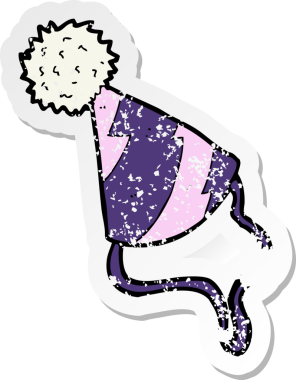 Bir insan tarafından çizilmiş bir karikatür parti şapkasının gerilimli çıkartması.