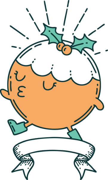 Dövme stili noel pudingi dövmeli parşömen bir insan tarafından çizilmiş.