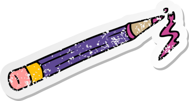 Bir insan tarafından çizilmiş renkli bir kalemin çizilmiş, kederli çıkartma karikatürü.