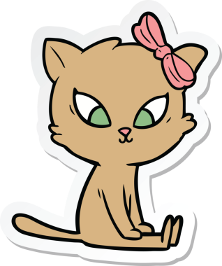 Bir insan tarafından çizilmiş çizgi film kedisinin çıkartması.