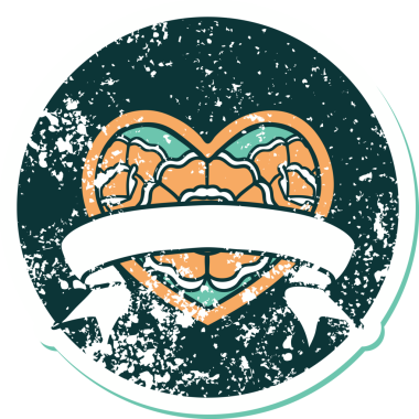 Bir insanın çizdiği çiçekli kalp ve pankartın sembolik dövmeli resmi.