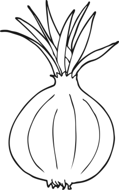 Bir insan tarafından çizilmiş siyah beyaz karikatür soğanı.