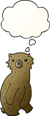 Bir insan tarafından çizilmiş yumuşak eğimli düşünce baloncuklu çizgi film ayısı.