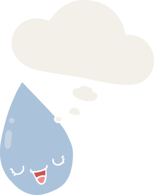 Düşünce baloncuğu olan karikatür yağmur damlası insan tarafından çizilmiş.