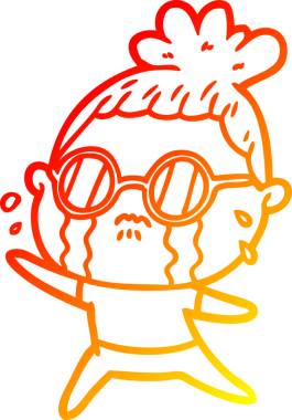 Bir insan tarafından çizilmiş gözlüklü, ağlayan bir kadının çizgi film çizimi.