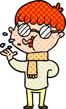 Bir insan tarafından çizilmiş gözlük takan çizgi film çocuğu.