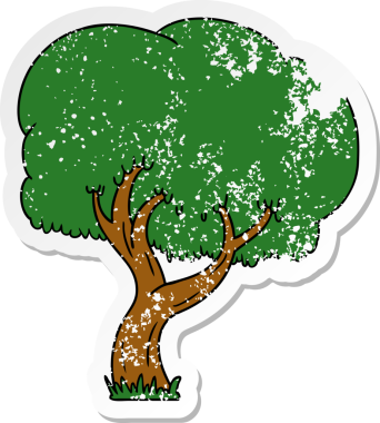 Bir insan tarafından çizilmiş bir yaz ağacının çizilmiş karikatürü.