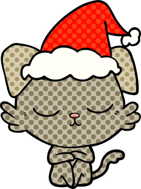 Bir insan tarafından çizilmiş Noel Baba şapkası takan bir köpeğin çizdiği çizgi roman çizimi.