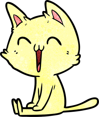 Bir insan tarafından çizilmiş mutlu çizgi film kedisi.