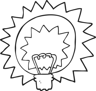 Bir insan tarafından çizilmiş siyah beyaz çizgi film ampulü.