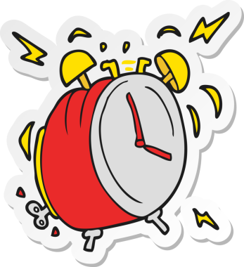 Bir insan tarafından çizilmiş çizgi film çalar saat etiketi.