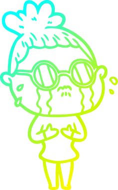 Bir insan tarafından çizilmiş siyah gözlüklü, ağlayan bir karikatür çizimi.