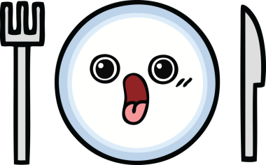 Bir insan tarafından çizilmiş yemek tabağı karikatürü.