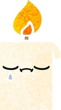 Bir insan tarafından çizilmiş yanan bir mumun retro çizim tarzı karikatürü