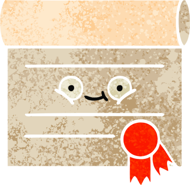 Bir insan tarafından çizilmiş bir sertifikanın retro illüstrasyon tarzı karikatürü