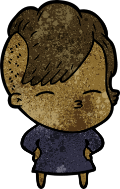 Bir insan tarafından çizilmiş şaşı çizgi film kızı.