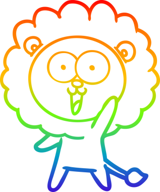 gökkuşağı gradyanı çizimi bir insan tarafından çizilmiş mutlu bir karikatür aslanı