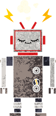 Bir insan tarafından çizilmiş dans eden robotun retro çizim tarzı karikatürü