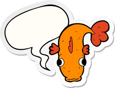 Bir insan tarafından çizilmiş balon çıkartmalı karikatür balığı.