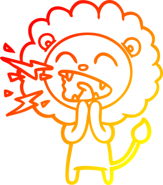 Bir insan tarafından çizilen kükreyen bir aslanın sıcak çizgi çizimi